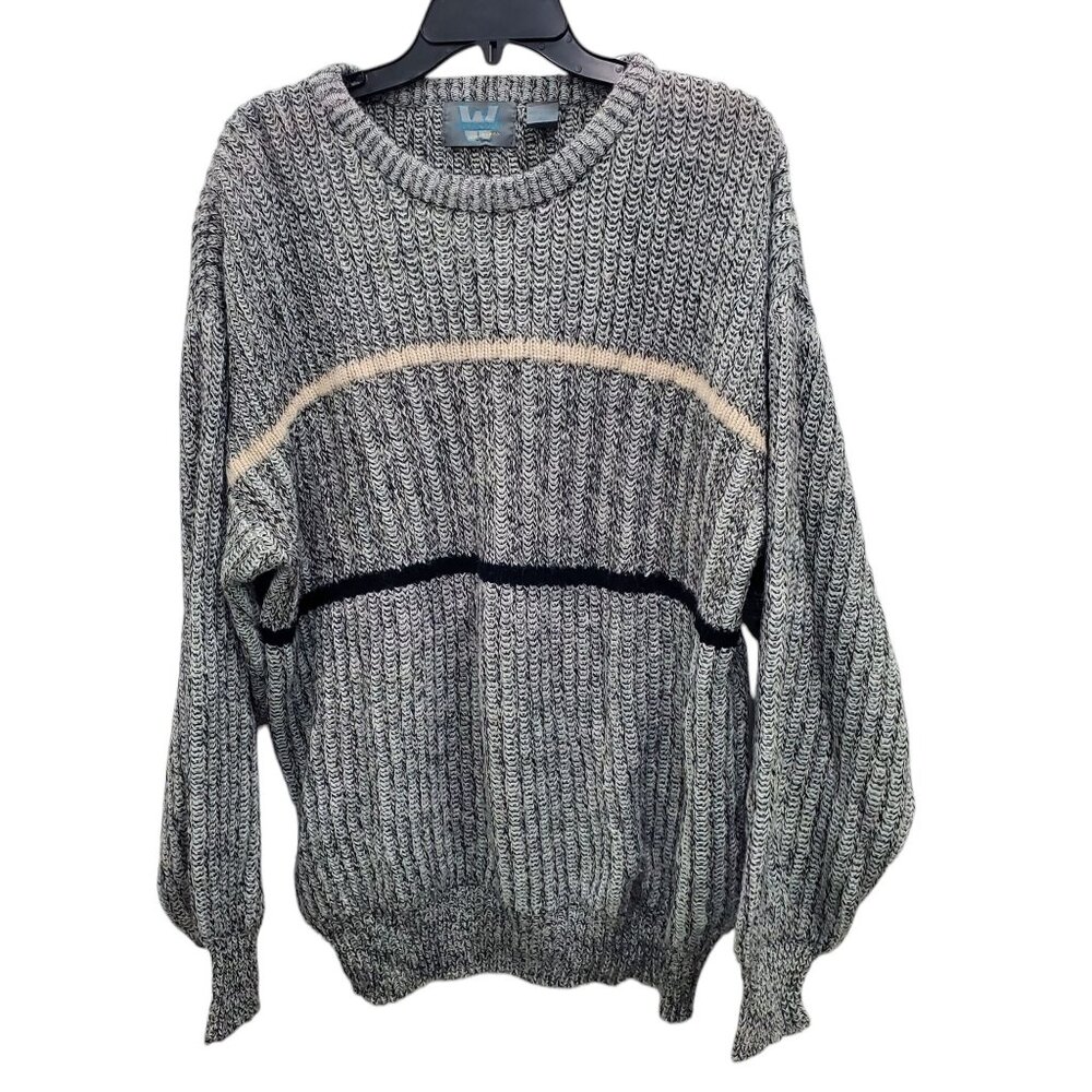 Weekends in California Men's Vintage Gray Stripe Acrylic Knit‎ Cosby Sweater XL